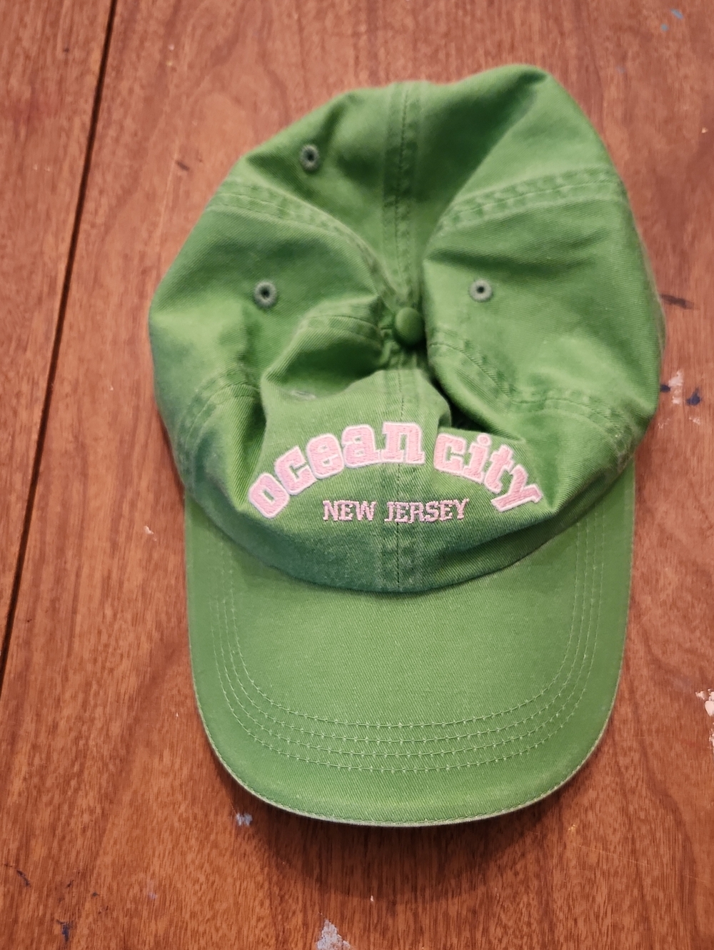 Green Cap with Pink Ocean City Embroidery